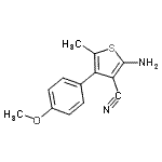 structure of CAS# 100005-23-0, 2-Amino-4-(4-Methoxyphenyl)-5-Methyl-3-Thiophenecarbonitrile;MFCD02609524;ZINC00034152
