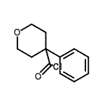 structure of CAS# 100119-45-7, 4-Phenyltetrahydro-2H-Pyran-4-Carbonyl Chloride;[4-(Chlorocarbonyl)tetrahydro-2H-pyran-4-yl]benzene;4-(Chlorocarbonyl)-4-phenyltetrahydro-2H-pyran;4-(Chloro<wbr>carbonyl)<wbr>-4-phenyl<wbr>tetrahydr<wbr>o-2H-pyra<wbr>n, [4-(Ch<wbr>lorocarbo<wbr>nyl)tetra<wbr>hydro-2H-<wbr>pyran-4-y<wbr>l]benzene