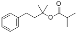 structure of CAS# 10031-71-7, 1,1-Dimethyl-3-phenylpropyl isobutyrate;(1,1-Dimethyl-3-Phenyl-Propyl) 2-Methylpropanoate;2-Methylpropanoic Acid (1,1-Dimethyl-3-Phenylpropyl) Ester;2-Methylpropionic Acid (1,1-Dimethyl-3-Phenyl-Propyl) Ester