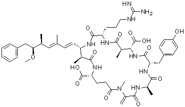 structure of CAS# 101064-48-6, Microcystin YR;Cyanoginosin La, 3-L-Tyrosine-5-L-Arginine;Microcystin Yr From Microcystis Aeruginosa;Cyanoginosin La, 3-L-Tyrosyl-5-L-Arginine