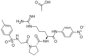 structure of CAS# 86890-95-1, N-p-Tosyl-Gly-Pro-Arg p-Nitroanilide Acetate Salt;L-Argininamide, N-((4-Methylphenyl)Sulfonyl)Glycyl-L-Propyl-N-(4-Nitrophenyl)-, Monoacetate;N-Tosylglycyl-L-Prolyl-N-(P-Nitrophenyl)-L-Argininamide Monoacetate;N-Tosylglycyl-L-Prolyl-L-Arginine 4-Nitroanilide Acetate Salt