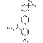 structure of CAS# 870703-73-4, 2-Methyl-2-propanyl 4-[2-(methoxycarbonyl)-4-nitrophenyl]-1-piperazinecarboxylate;1-Boc-4-(2-methoxycarbonyl-4-nitrophenyl)piperazine;Methyl 2-<wbr>(4-(tert-<wbr>butoxycar<wbr>bonyl)pip<wbr>erazin-1-<wbr>yl)-5-nit<wbr>robenzoate;Methyl 2-(Boc-piperazin-1-yl)-5-nitrobenzoate