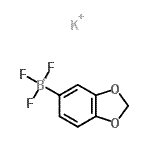 structure of CAS# 871231-46-8, Potassium 1,3-benzodioxol-5-yl(trifluoro)borate(1-);MFCD08276799;Potassium 3,4-(methylenedioxy) phenyltrifluoroborate;Potassium 3,4-(methylenedioxy)phenyltrifluoroborate
