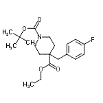 structure of CAS# 917755-77-2, 4-Ethyl 1-(2-methyl-2-propanyl) 4-(4-fluorobenzyl)-1,4-piperidinedicarboxylate;1-tert-Bu<wbr>tyl 4-eth<wbr>yl 4-(4-f<wbr>luorobenz<wbr>yl)piperi<wbr>dine-1,4-<wbr>dicarboxy<wbr>late;Ethyl N-Boc-4-(4-fluorobenzyl)piperidine-4-carboxylate;MFCD09038430