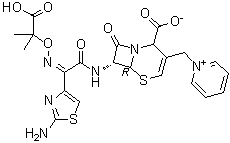 structure of CAS# 1000980-60-8, 1-[[(6R,7R)-7-[[(2Z)-2-(2-Amino-4-thiazolyl)-2-[(1-carboxy-1-methylethoxy)imino]acetyl]amino]-2-carboxy-8-oxo-5-thia-1-azabicyclo[4.2.0]oct-3-en-3-yl]methyl]pyridinium inner salt
