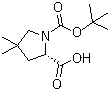 structure of CAS# 1001353-87-2, (2S)-4,4-Dimethyl-1,2-pyrrolidinedicarboxylic acid 1-tert-butyl ester
