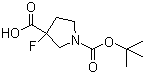 structure of CAS# 1001754-59-1, 1-(tert-Butoxycarbonyl)-3-fluoropyrrolidine-3-carboxylic acid