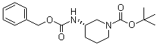 structure of CAS# 1002360-09-9, (3S)-3-[[(Phenylmethoxy)carbonyl]amino]-1-piperidinecarboxylic acid tert-butyl ester