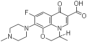structure of CAS# 100986-85-4, Levofloxacin;LVFX; RWJ 25213; L-Ofloxacin; Ophthalmic; (-)-(S)-9-Fluoro-2,3-dihydro-3-methyl-10-(4-methyl-1-piperazin-yl)-7-oxo-7H-pyrido(1,2,3-de)-1,4-benzoxazine-6-carboxylic acid