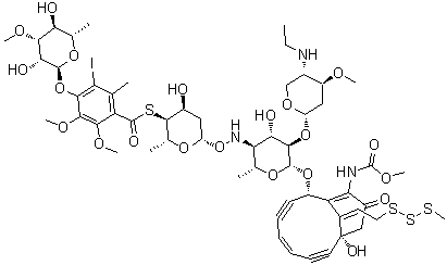 structure of CAS# 108212-75-5, Calicheamicin gamma 1;LL-E 33288 gamma1-I; S-[(2R,3S,4S,6S)-6-[[(2R,3S,4S,5R,6R)-5-[(2S,4S,5S)-5-(ethylamino)-4-methoxyoxan-2-yl]oxy-4-hydroxy-6-[[(2S,5Z,9R,13Z)-9-hydroxy-12-(methoxycarbonylamino)-13-[2-(methyltrisulfanyl)ethylidene]-11-oxo-2-bicyclo[7.3.1]trideca-1(12),5-dien-3,7-diynyl]oxy]-2-methyloxan-3-yl]amino]oxy-4-hydroxy-2-methyloxan-3-yl] 4-[(2S,3R,4R,5S,6S)-3,5-dihydroxy-4-methoxy-6-methyloxan-2-yl]oxy-5-iodo-2,3-dimethoxy-6-methylbenzenecarbothioate