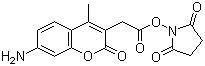 structure of CAS# 113721-87-2, 7-Amino-4-methyl-3-coumarinacetic acid N-succinimidyl ester;Succinimidyl 7-amino-4-methylcoumarin-3-acetate