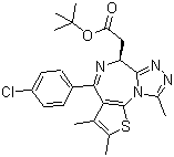 结构式 CAS# 1268524-70-4, (+)-JQ-1; (S)-(+)-2-(4-(4-氯苯基)-2,3,9-三甲基-6H-噻吩并[3,2-f][1,2,4]三唑并[4,3-a][1,4]二氮杂卓-6-基)乙酸叔丁酯
