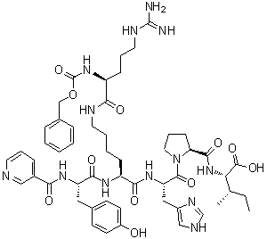 structure of CAS# 127060-75-7, N-(3-Pyridinylcarbonyl)-L-tyrosyl-N6-[N2-[(phenylmethoxy)carbonyl]-L-arginyl]-L-lysyl-L-histidyl-L-prolyl-L-isoleucine;CGP 42112; CGP 42112A