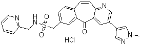 structure of CAS# 1283000-43-0, 3-(1-Methyl-1H-pyrazol-4-yl)-5-oxo-N-(2-pyridinylmethyl)-5H-benzo[4,5]cyclohepta[1,2-b]pyridine-7-methanesulfonamide hydrochloride (1:1);MK-8033 hydrochloride
