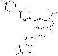 structure of CAS# 1346572-63-1, N-[(4,6-Dimethyl-2-oxo-1,2-dihydro-3-pyridinyl)methyl]-3-methyl-1-(1-methylethyl)-6-[6-(4-methyl-1-piperazinyl)-3-pyridinyl]-1H-indole-4-carboxamide