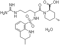 结构式 CAS# 141396-28-3, 阿加曲班; (2R,4R)-1-[(2S)-5-(氨基亚氨甲基)氨基-1-氧代-2-[(3-甲基-1,2,3,4-四氢喹啉-8-基)磺酰胺基]戊烷]-4-甲基哌啶-2-甲酸