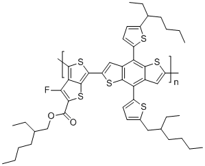 structure of CAS# 1469791-66-9, PTB7-Th;PCE-10; Poly([2,6'-4,8-di(5-ethylhexylthienyl)benzo[1,2-b;3,3-b]dithiophene]{3-fluoro-2[(2-ethylhexyl)carbonyl]thieno[3,4-b]thiophenediyl})