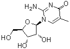 结构式 CAS# 159639-80-2, 2-氨基-5-甲基-1-beta-D-呋喃核糖基-4(1H)-嘧啶酮