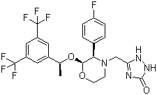 structure of CAS# 170729-80-3, Aprepitant;5-[2(R)-[1(R)-[3,5-Bis(trifluoromethyl)phenyl]ethoxy]-3(S)-(4-fluorophenyl)morpholin-4-ylmethyl]-3,4-dihydro-2H-1,2,4-triazol-3-one