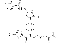 structure of CAS# 1807455-76-0, 5-Chloro-N-[4-[(5S)-5-[[[(5-chloro-2-thienyl)carbonyl]amino]methyl]-2-oxo-3-oxazolidinyl]phenyl]-N-[2-[2-(methylamino)-2-oxoethoxy]ethyl]-2-thiophenecarboxamide