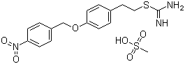 structure of CAS# 182004-65-5, KB-R7943 mesylate;Carbamimidothioic acid 2-[4-[(4-nitrophenyl)methoxy]phenyl]ethyl ester methanesulfonate; Carbamimidothioic acid 2-[4-[(4-nitrophenyl)methoxy]phenyl]ethyl ester monomethanesulfonate