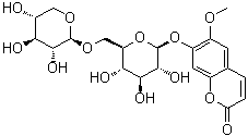 structure of CAS# 18309-73-4, Fabiatrin;7-O-beta-Xylopyranosyl-(1→6)-beta-Glucopyranosylscopoletin; Scopoletin beta-D-xylopyranosyl-(1→6)-beta-D-glucopyranoside