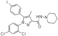 structure of CAS# 183232-66-8, 1-(2,4-Dichlorophenyl)-5-(4-iodophenyl)-4-methyl-N-1-piperidinyl-1H-pyrazole-3-carboxamide;AM 251; AM 251 (pharmaceutical)