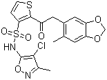 结构式 CAS# 184036-34-8, 司他生坦; N-(4-氯-3-甲基-5-异恶唑基)-2-[(2-甲基-4,5-亚甲二氧基苯基)乙酰]噻吩-3-磺酰胺
