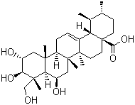 structure of CAS# 18449-41-7, Madecassic acid;(2alpha,3beta,4alpha,6beta)-2,3,6,23-Tetrahydroxy-urs-12-en-28-oic acid