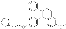 structure of CAS# 1845-11-0, Nafoxidine;1-(2-(4-(3,4-Dihydro-6-methoxy-2-phenyl-1-naphthalenyl)phenoxy)ethyl)pyrrolidene