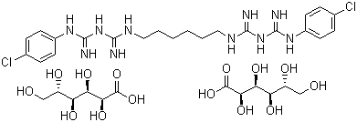 structure of CAS# 18472-51-0, Chlorhexidine digluconate;1,1'-Hexamethylenebis(5-[p-chlorophenyl]biguanide)
