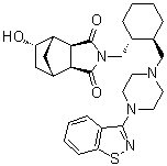 structure of CAS# 186204-33-1, [2(1R*,2R*),3aalpha,4beta,5alpha,7beta,7aalpha]-2-[[2-[[4-(1,2-Benzisothiazol-3-yl)-1-piperazinyl]methyl]cyclohexyl]methyl]hexahydro-5-hydroxy-4,7-methano-1H-isoindole-1,3(2H)-dione