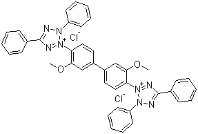 structure of CAS# 1871-22-3, Tetrazolium Blue Chloride;3,3'-(3,3'-Dimethoxy[1,1'-biphenyl]-4,4'-diyl)-bis(2,5-diphenyl-2H-tetrazolium) dichloride