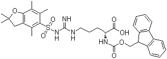 structure of CAS# 187618-60-6, Fmoc-D-Arg(Pbf)-OH;N'-[(2,3-Dihydro-2,2,4,6,7-pentamethyl-5-benzofuranyl)sulfonyl]-N-[(9H-fluoren-9-ylmethoxy)carbonyl]-D-arginine