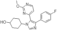 结构式 CAS# 193551-21-2, SB-239063; 反式-1-(4-羟基环己基)-4-(4-氟苯基)-5-(2-甲氧基嘧啶-4-基)咪唑