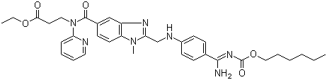 structure of CAS# 211915-06-9, Dabigatran etexilate;N-[2-[4-[N-(Hexyloxycarbonyl)amidino]phenylaminomethyl]-1-methyl-1H-benzimidazol-5-ylcarbonyl]-N-(2-pyridyl)-beta-alanine ethyl ester
