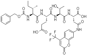 structure of CAS# 219138-02-0, N-[(Phenylmethoxy)carbonyl]-L-isoleucyl-L-alpha-glutamyl-L-threonyl-N-[2-oxo-4-(trifluoromethyl)-2H-1-benzopyran-7-yl]-L-alpha-asparagine