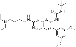 structure of CAS# 219580-11-7, PD 173074;N-[2-[[4-(Diethylamino)butyl]amino]-6-(3,5-dimethoxyphenyl)pyrido[2,3-d]pyrimidin-7-yl]-N'-(1,1-dimethylethyl)urea