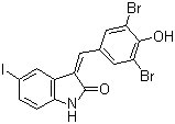 结构式 CAS# 220904-83-6, GW 5074; 3-(3,5-二溴-4-羟基苯亚甲基)-5-碘-1,3-二氢吲哚-2-酮