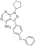 structure of CAS# 330786-25-9, 4-Amino-1-cyclopentyl-3-(4-phenoxyphenyl)-1H-pyrazolo[3,4-d]pyrimidine;PCI 29732