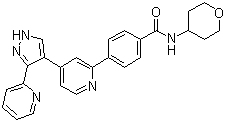 structure of CAS# 452342-67-5, GW 788388;4-[4-[3-(Pyridin-2-yl)-1H-pyrazol-4-yl]pyridin-2-yl]-N-(tetrahydropyran-4-yl)benzamide