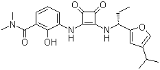 结构式 CAS# 473728-58-4, SCH 563705; 3-[[3-[(二甲氨基)羰基]-2-羟基苯基]氨基]-4-[[(R)-1-(4-异丙基呋喃-2-基)丙基]氨基]环丁-3-烯-1,2-二酮