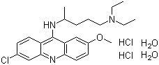 结构式 CAS# 6151-30-0, 米帕林盐酸盐; 奎纳克林盐酸盐; N4-(6-氯-2-甲氧基-9-吖啶基)-N1,N1-二乙基-1,4-戊二胺二盐酸盐二水合物