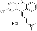 结构式 CAS# 6469-93-8, 盐酸氯普噻吨; 反式-2-氯-9-(3-二甲胺基亚丙基)硫杂蒽盐酸盐; (Z)-N,N-二甲基-3-(2-氯-9H-亚噻吨基)-1-丙胺盐酸盐