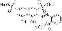 structure of CAS# 66019-20-3, Arsenazo I;Trisodium 3-[(o-arsonatophenyl)azo]-4,5-dihydroxynaphthalene-2,7-disulphonate