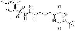 structure of CAS# 68262-71-5, N2-[(1,1-Dimethylethoxy)carbonyl]-N5-[imino[[(2,4,6-trimethylphenyl)sulfonyl]amino]methyl]-L-ornithine;Nalpha-(tert-Butoxycarbonyl)-NG-(2-mesitylenesulfonyl)-L-arginine