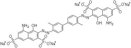 structure of CAS# 72-57-1, Direct Blue 14;C.I. 23850; Trypan Blue; Niagara Blue 3B; Tetrasodium 3,3'-[(3,3'-dimethyl[1,1'-biphenyl]-4,4'-diyl)bis(azo)]bis[5-amino-4-hydroxynaphthalene-2,7-disulphonate]