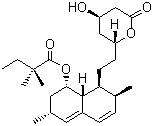 结构式 CAS# 79902-63-9, 辛伐他汀; (1S,2S,6S,8S,8aR)-1,2,6,7,8,8a-六氢-3,7-二甲基-8-[2-[(2R,4R)-四氢-4-羟基-6-氧代-2H-吡喃-2-基]乙基]-1-萘酚 2,2-二甲基丁酸酯