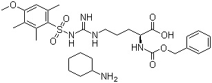 structure of CAS# 80745-09-1, N-Cbz-N'-(4-Methoxy-2,3,6-trimethylbenzenesulfonyl)-L-arginine cyclohexylammonium salt;Z-Arg(Mtr)-OH cyclohexylammonium salt