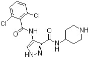 结构式 CAS# 844442-38-2, AT 7519; N-(4-哌啶基)-4-(2,6-二氯苯甲酰氨基)-1H-吡唑-3-甲酰胺